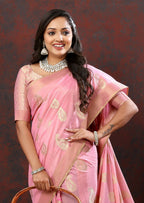 Lorenvalley Fashion Pink Cotton Woven Design with Zari Weaving Design Saree | Grocsy