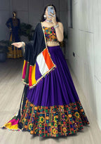 Yash Enterprise Purple Rayon Cotton Embroidery Semi Stitched Navratri Chaniya Choli | Grocsy