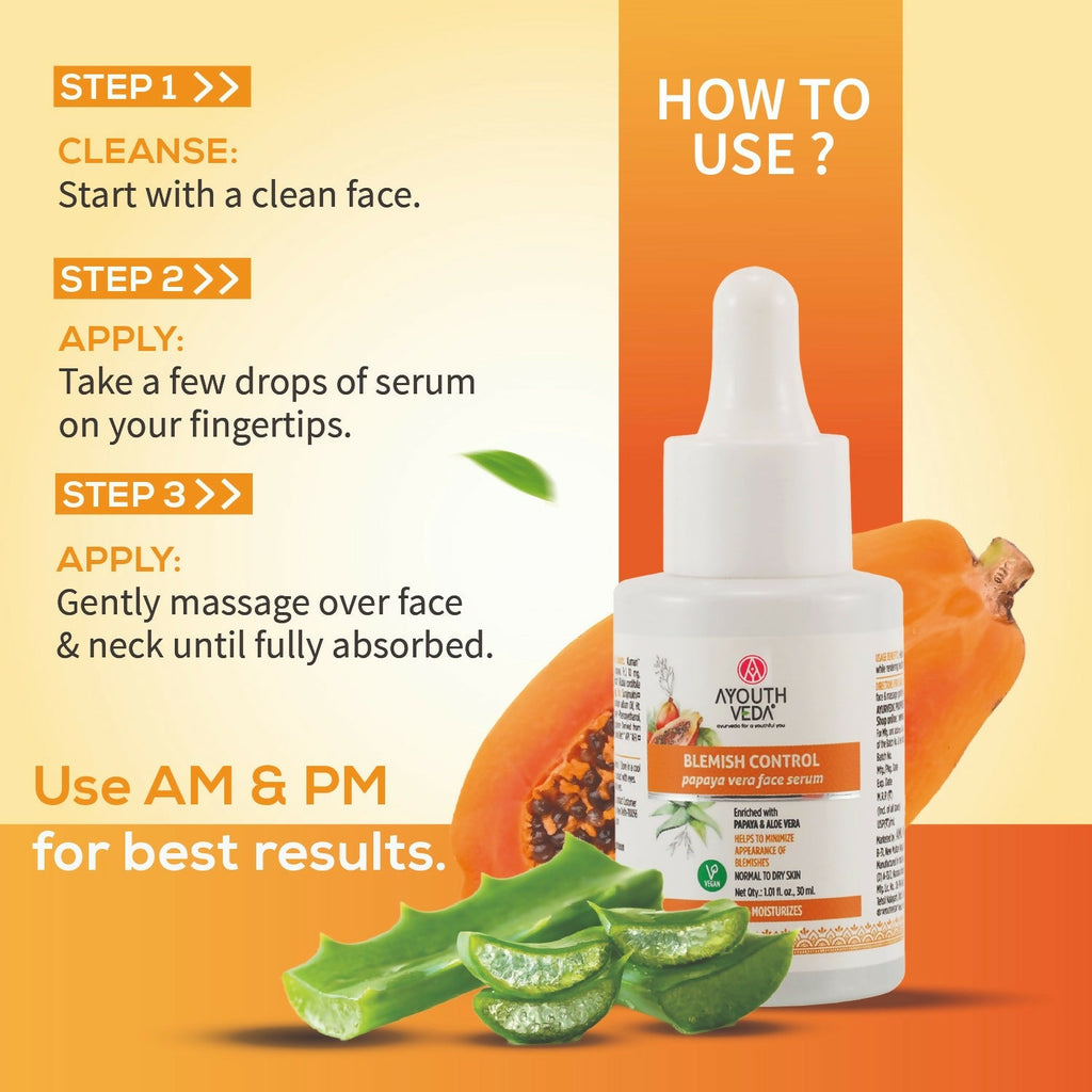 Ayouthveda Blemish Control Papaya Vera Face Serum | Grocsy