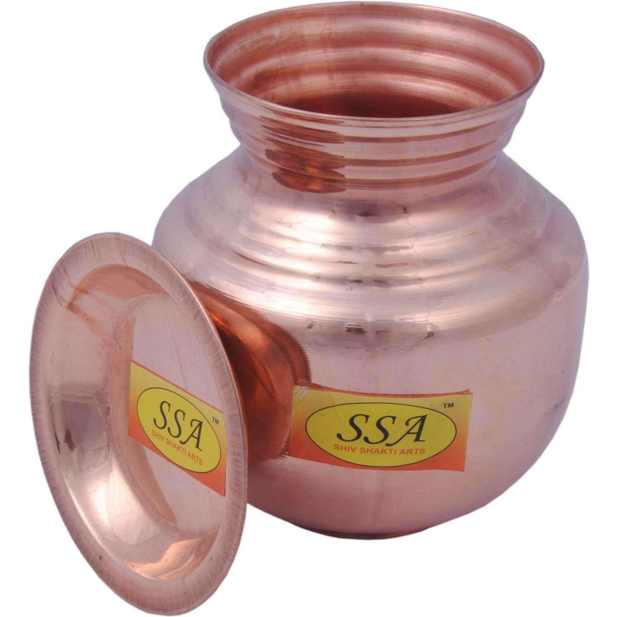 Handmade Pure Copper Kalash Lota With Lid Copper Kalash  (Height: 6.5 inch, Brown) | Grocsy
