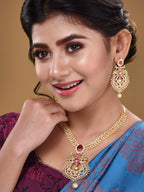 Saraf RS Jewellery Gold-Polished Green & Pink American Diamond Studded & Beaded Handcrafted Jewellery Set | Grocsy