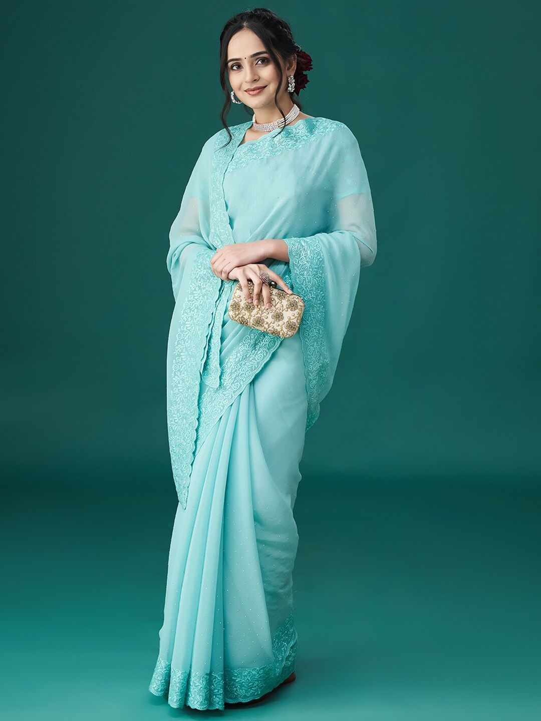 kasee Ethnic Motifs Embroidered Embellished Saree | Grocsy