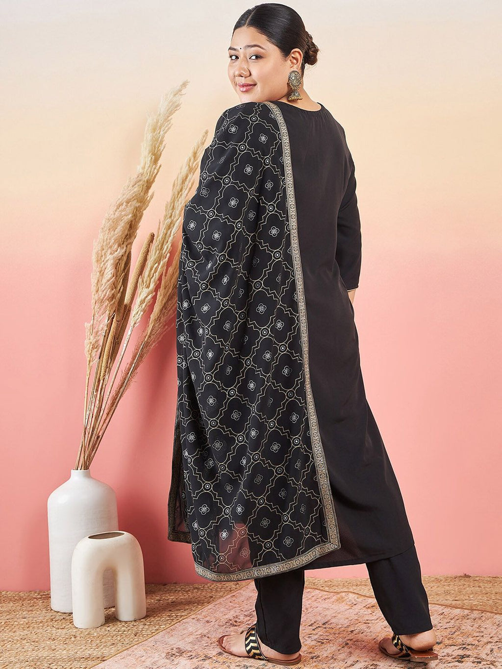 Sztori Paisley Printed Round Neck Straight Kurta With Trouser & Dupatta | Grocsy