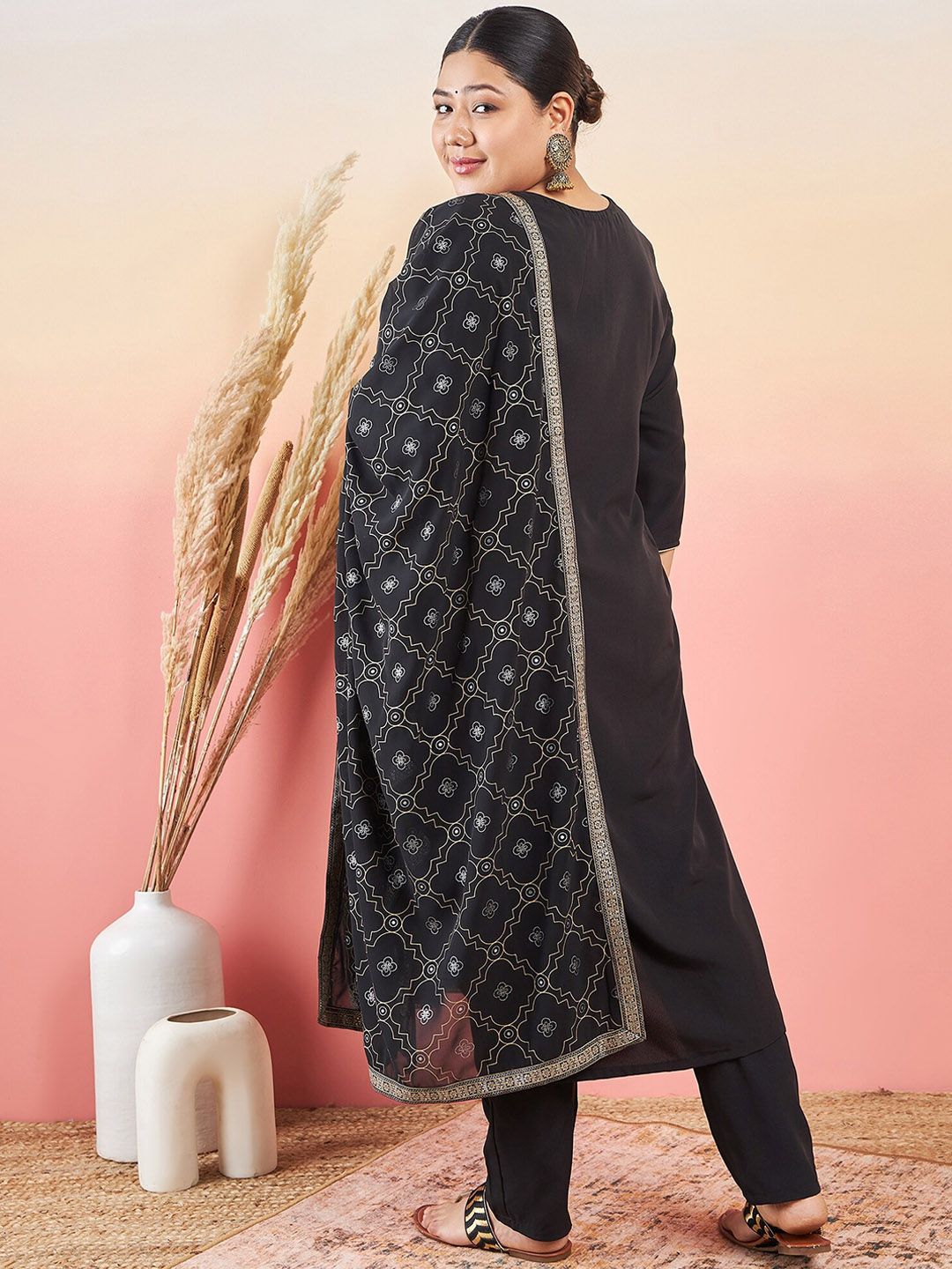 Sztori Paisley Printed Round Neck Straight Kurta With Trouser & Dupatta | Grocsy