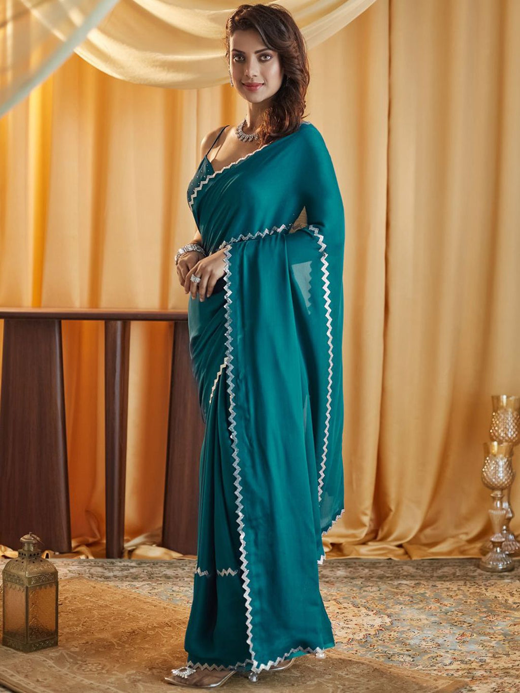 kasee Beads and Stones Pure Chiffon Saree | Grocsy
