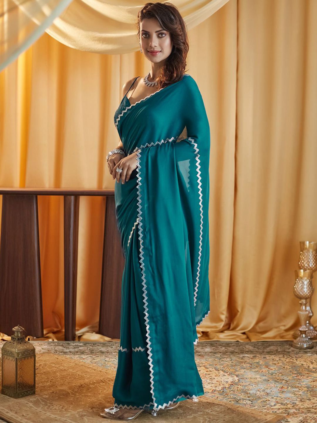 kasee Beads and Stones Pure Chiffon Saree | Grocsy