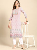 Sangria Women Pink Floral Embroidered Kurta | Grocsy