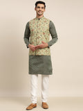 Sojanya Men Green Ethnic Motifs Kurta with Pyjama & Nehru Jacket | Grocsy