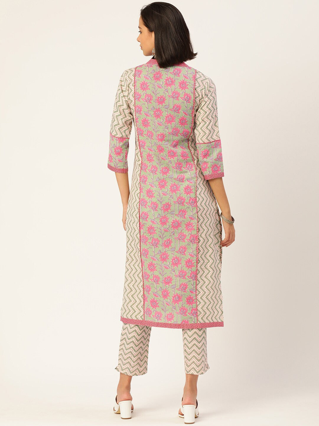 HERE&NOW Women Beige Floral Printed Kurta with Trousers & With Dupatta | Grocsy