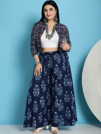 TAG 7 Plus Size Ethnic Motifs Block Printed Pure Cotton Flared Ethnic Palazzo | Grocsy