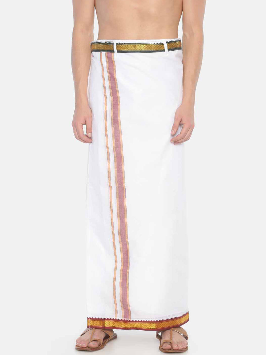 Sethukrishna White Solid Readymade Pocket Dhoti For Men | Grocsy
