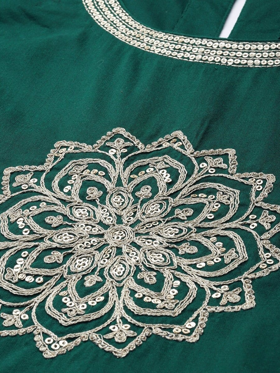 All About You Women Teal Green Embroidered Kurta with Dupatta | Grocsy