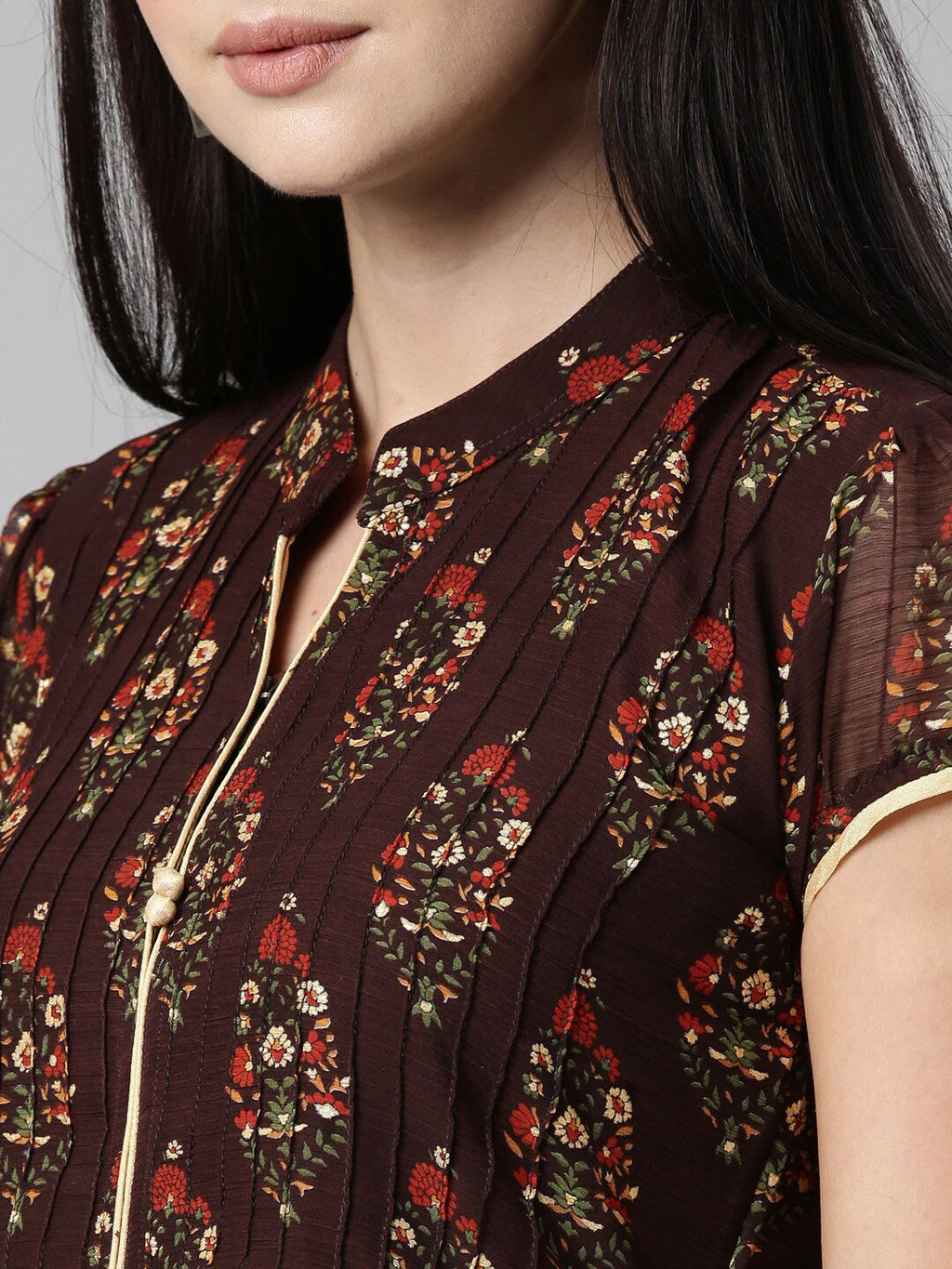 Souchii Women Brown & Red Floral Printed Block Print Kurta | Grocsy