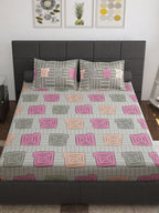 Story@home Beige & White Geometric Cotton 152 TC Queen Bedsheet With 2 Pillow Covers | Grocsy