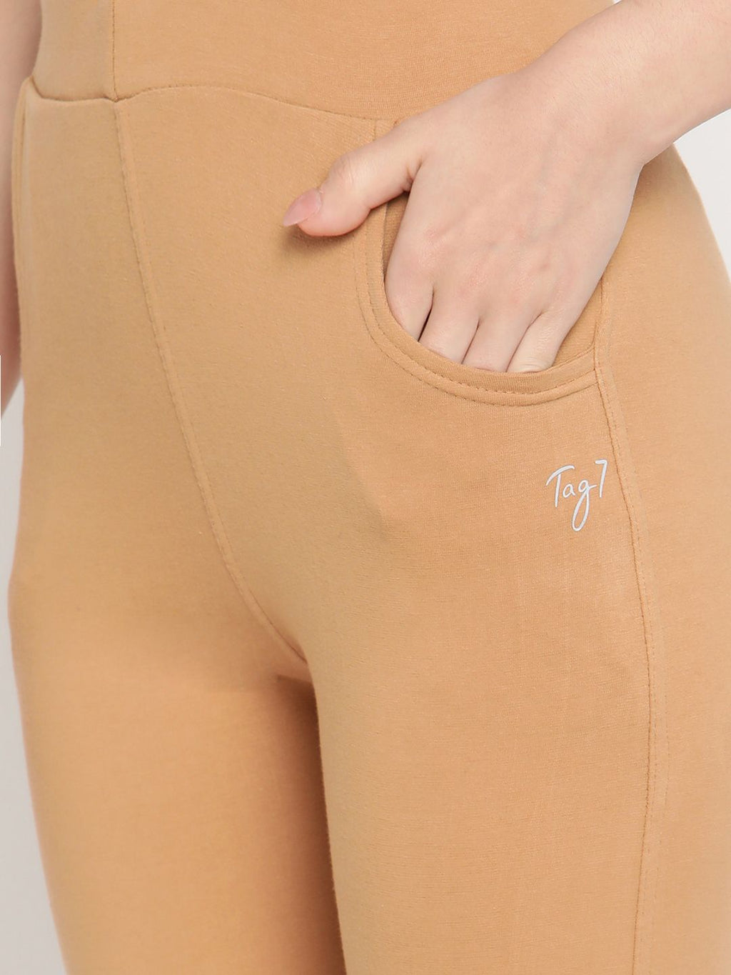 TAG 7 Women Set of 2 Beige & White Ankle Length Leggings | Grocsy