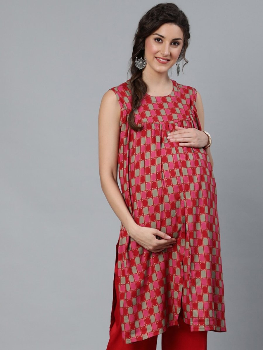 Aks Checked Maternity Kurta | Grocsy