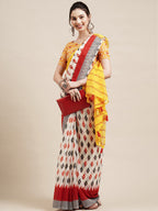 Saree Mall Off White & Red Pure Cotton Saree | Grocsy