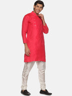 Sethukrishna Men Rose Pink Solid Angrakha Kurta with Pyjamas | Grocsy