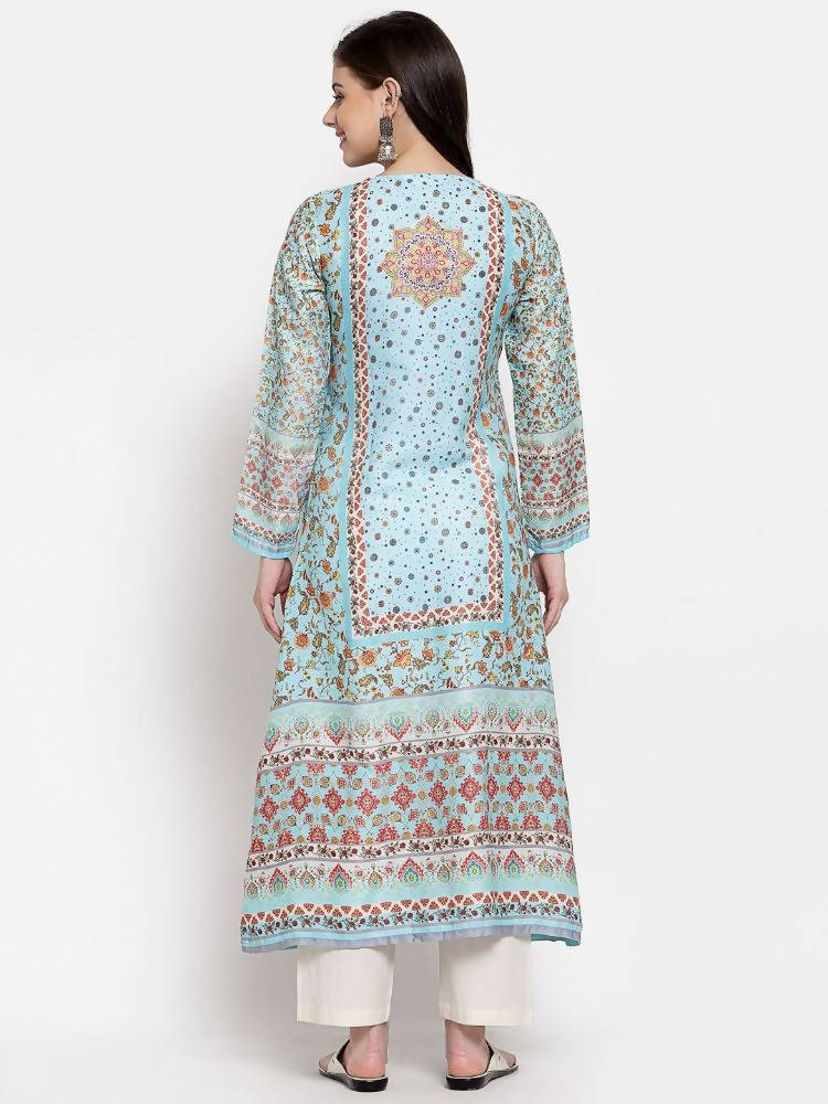 Myshka Women's Multi Cotton Printed Full Sleeve V Neck Casual Kurta | Grocsy