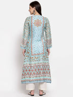 Myshka Women's Multi Cotton Printed Full Sleeve V Neck Casual Kurta | Grocsy