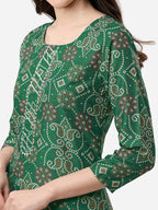 HERE&NOW Women Green Bandhani Printed Gotta Patti Pure Silk Kurta with Trousers | Grocsy