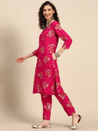 Sangria Floral Printed Regular Kurta With Trousers & Dupatta | Grocsy