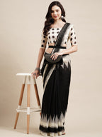 Saree Mall Black & White Pure Cotton Saree | Grocsy