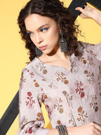 All About You Women Amusing Taupe Ethnic Motifs Print Parade Kurta with Trousers | Grocsy