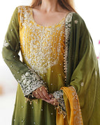 The52 Women's Beautiful Chinon silk Fabric Embroidery Work Straight Kurta Palazzo and Dupatta Set | Grocsy