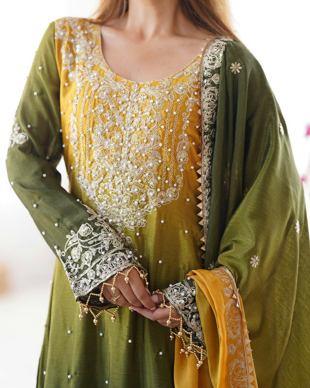 The52 Women's Beautiful Chinon silk Fabric Embroidery Work Straight Kurta Palazzo and Dupatta Set | Grocsy