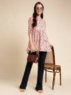 Orange Poly Rayon Digital Printed A-line Top - Tarini | Grocsy