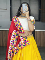 Yash Enterprise Yellow Rayon Cotton Embroidery Semi Stitched Navratri Chaniya Choli | Grocsy