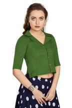 Aastha Fashion Women's Women's Green Art Silk Button Readymade Blouse | Grocsy