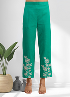 Joban Fashion Sea Green Cotton, Linen Embroidered Readymade Cord Set | Grocsy