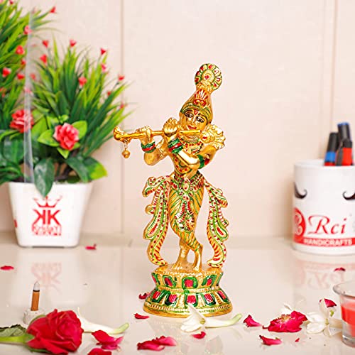 KridayKraft Lord Krishna Metal Statue,Krishna Idol Murti Playing Flute for Temple Pooja | Grocsy