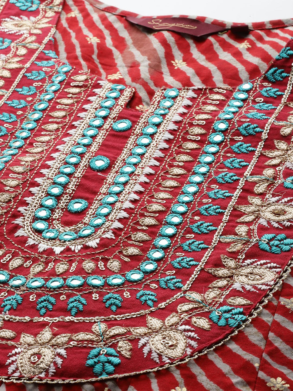 Sangria Women Floral Embroidered Mirror Work Anarkali Kurta | Grocsy