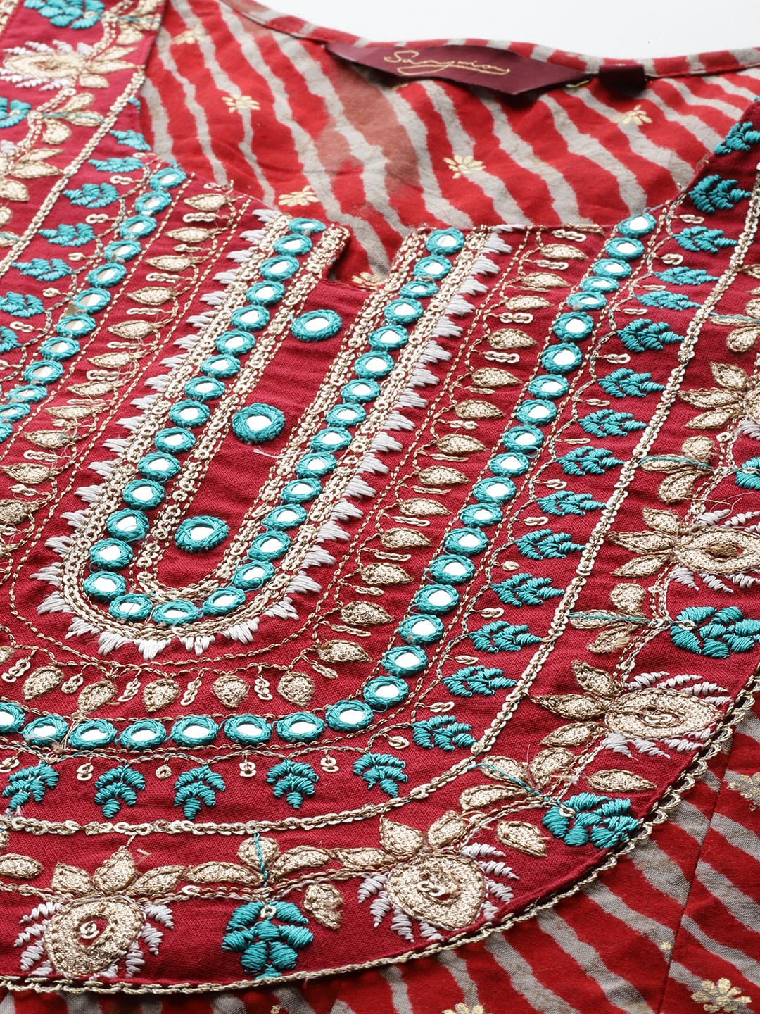 Sangria Women Floral Embroidered Mirror Work Anarkali Kurta | Grocsy