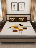 Story@home Cream-Coloured & Brown Abstract 300 TC Cotton 1 King Bedsheet with 2 Pillow Covers | Grocsy