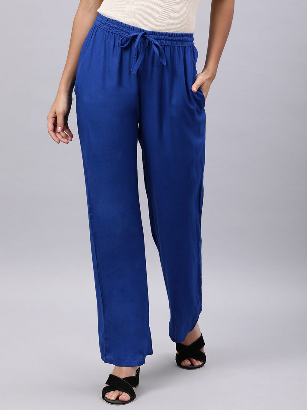 Souchii Women Blue Casual Drawstring Palazzos | Grocsy