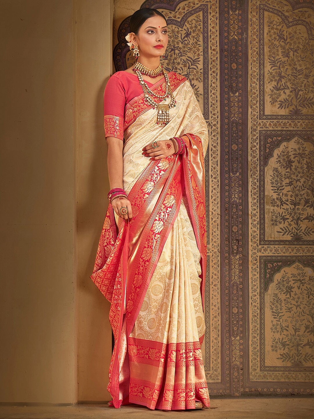 Saree Mall Woven Design Zari Kanjeevaram Traditional Sarees | Grocsy