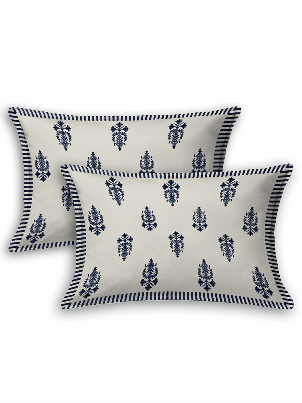 LIVING ROOTS White & Navy Blue Printed 210 TC Cotton 1 Extra Large Bedsheet with 2 Pillow Covers | Grocsy