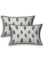 LIVING ROOTS White & Navy Blue Printed 210 TC Cotton 1 Extra Large Bedsheet with 2 Pillow Covers | Grocsy