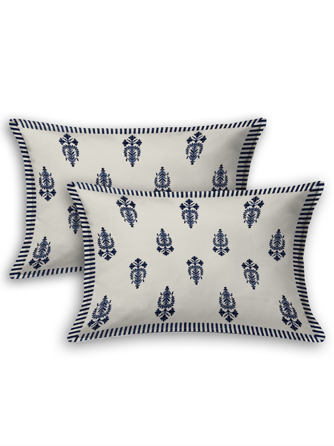 LIVING ROOTS White & Navy Blue Printed 210 TC Cotton 1 Extra Large Bedsheet with 2 Pillow Covers | Grocsy