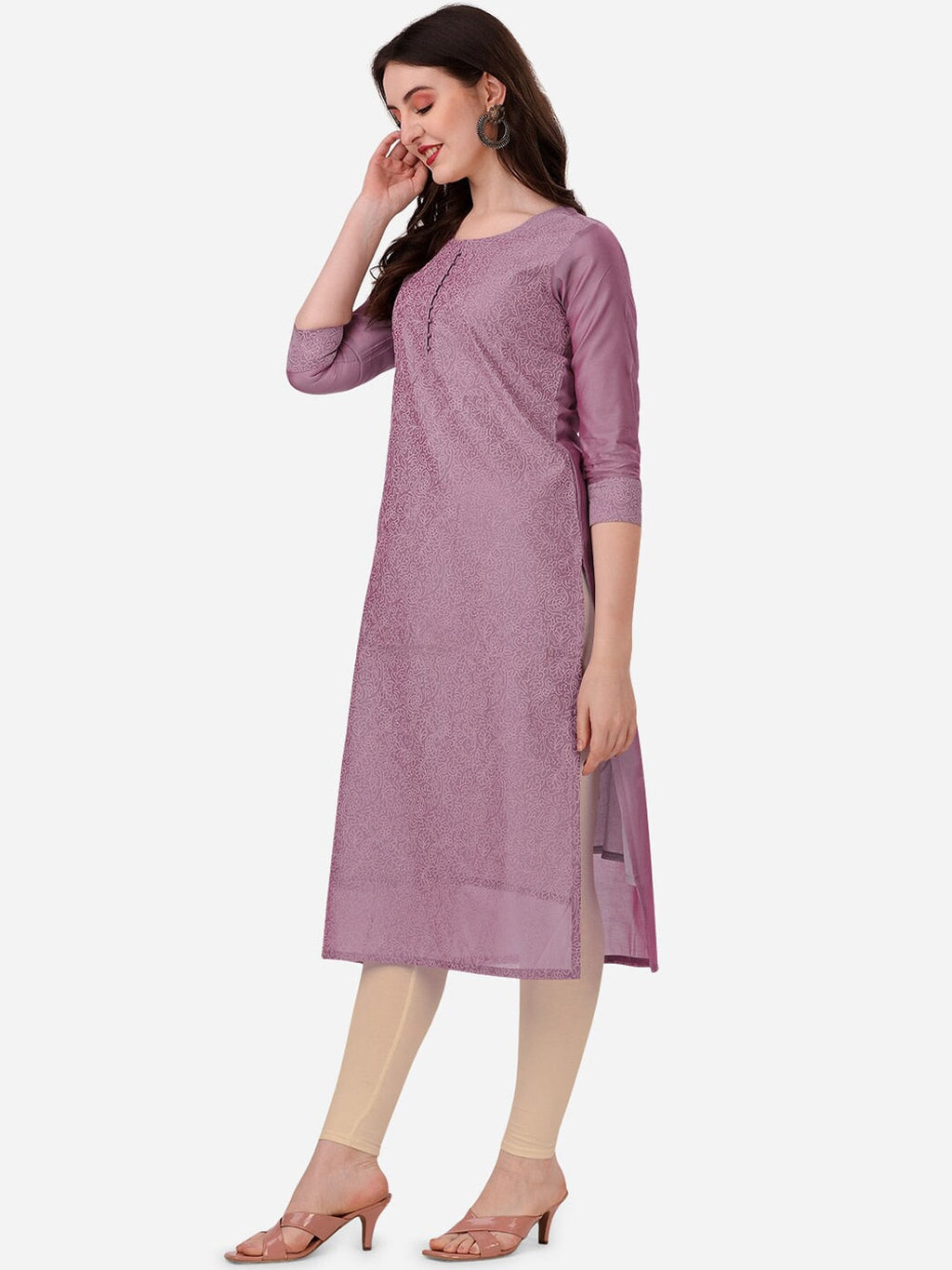 HERE&NOW Floral Embroidered Thread Work Chanderi Cotton Kurta | Grocsy