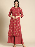 All About You Women Red Ethnic Motifs Printed Kurta with Palazzos | Grocsy