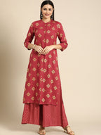 All About You Women Red Ethnic Motifs Printed Kurta with Palazzos | Grocsy