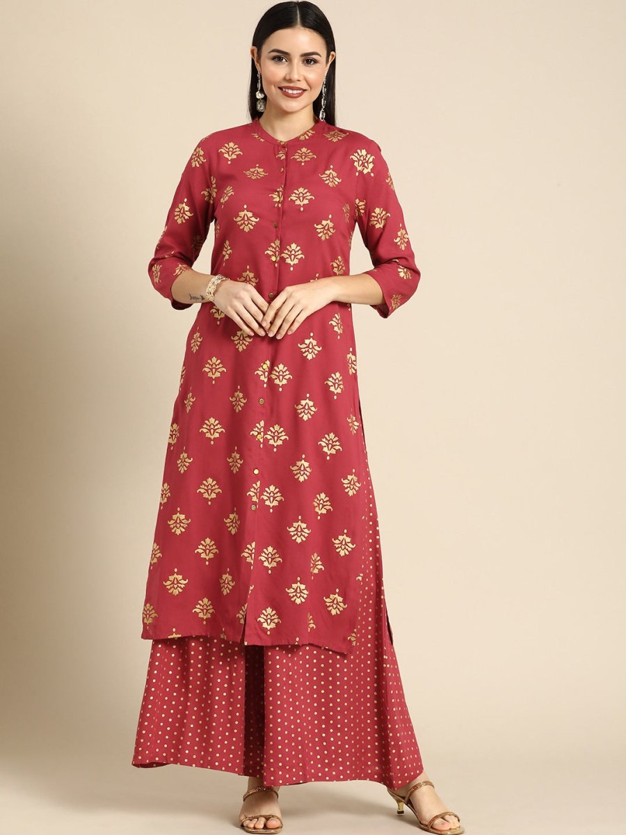 All About You Women Red Ethnic Motifs Printed Kurta with Palazzos | Grocsy