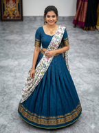 Teeya Creation Womens New Trendy Teal Blue Traditional Pleated Lehenga Choli Set with Floral Printed Dupatta and Contrast Zari Border Set | Grocsy