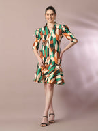 Myshka Women's Multi Printed Shirt Collar Fit and Flare Party Dress | Grocsy