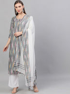 Aks Abstract Printed Pure Cotton Kurta with Palazzos & With Dupatta | Grocsy